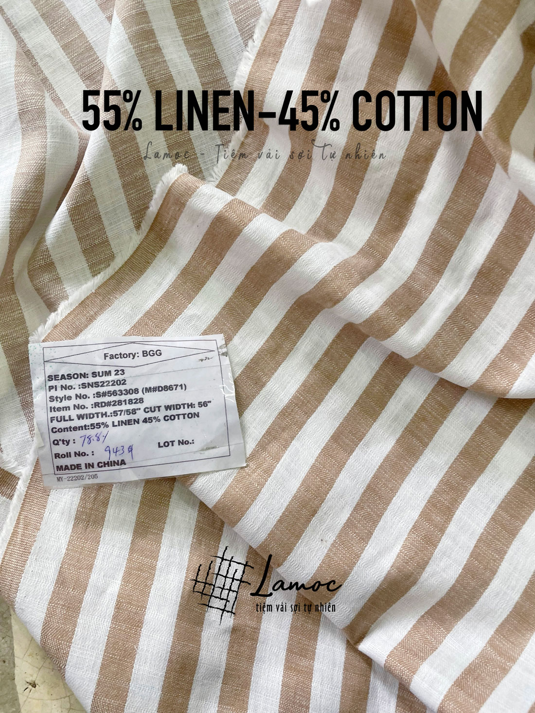 Linen Kẻ: 55% Linen, 45% Cotton