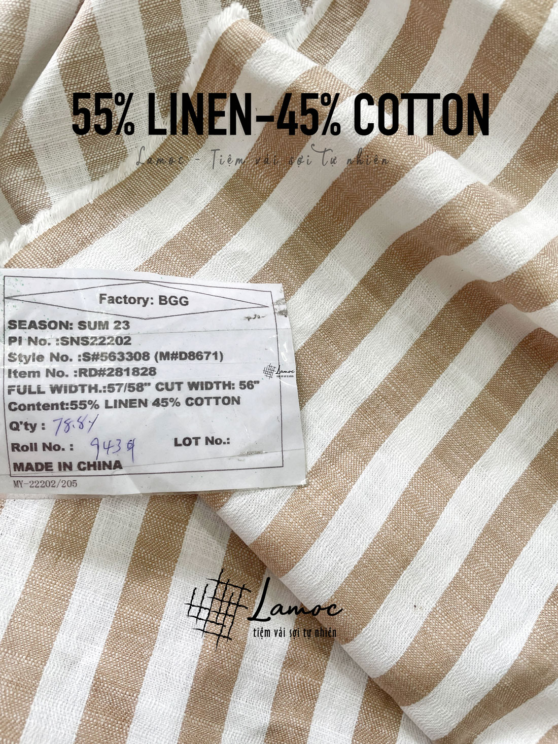 Linen Kẻ: 55% Linen, 45% Cotton